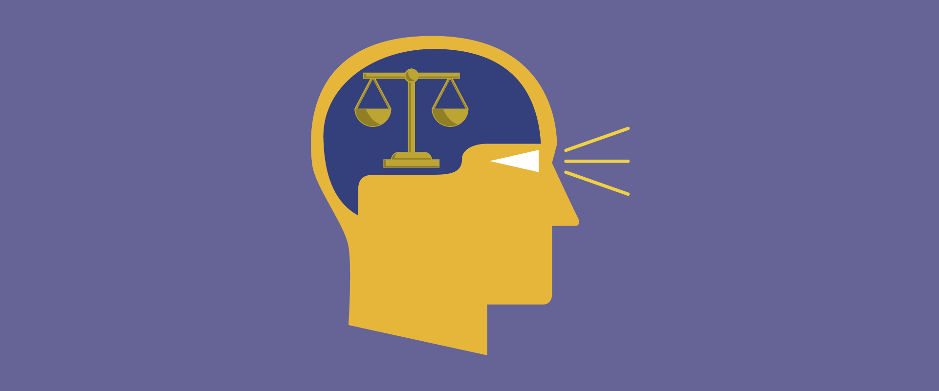 Illustration of a head with scales of justice to symbolize equity